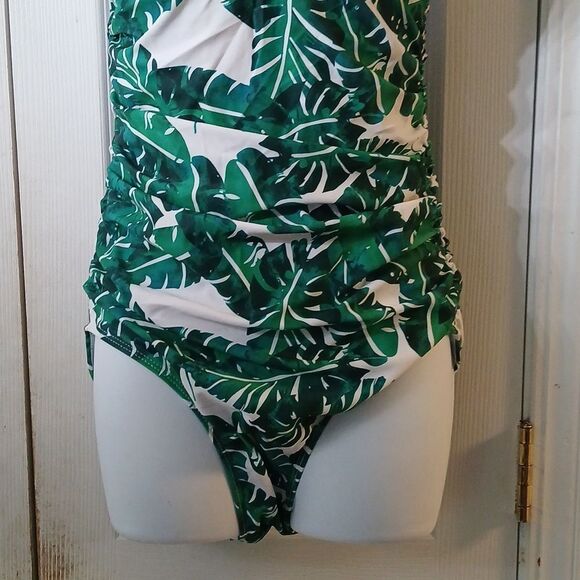 Tropical green fern halter v neck bathing suit swim suit  Sz M NWOT - Picture 2 of 6